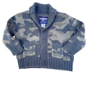 OshKosh B'gosh Boys Camo Knit Shawl Collar Cardigan Sweater Cotton 18 Months